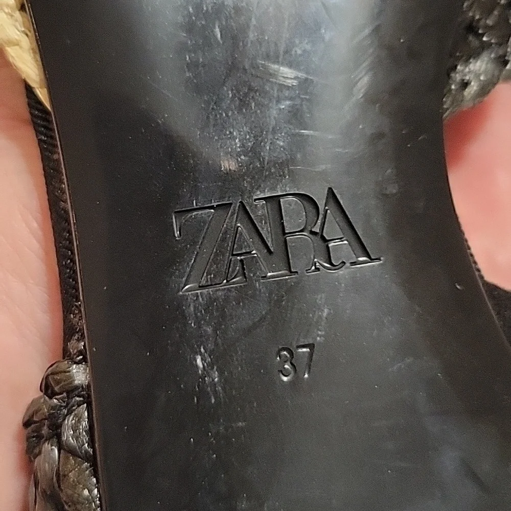 Zara Raffia Slingback Colorblock Flats in Black & Cream - EU Size 37 or US 6.5/7 - Picture 10 of 11